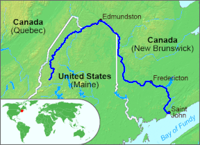 Route of St John River in New Brunswick and Maine